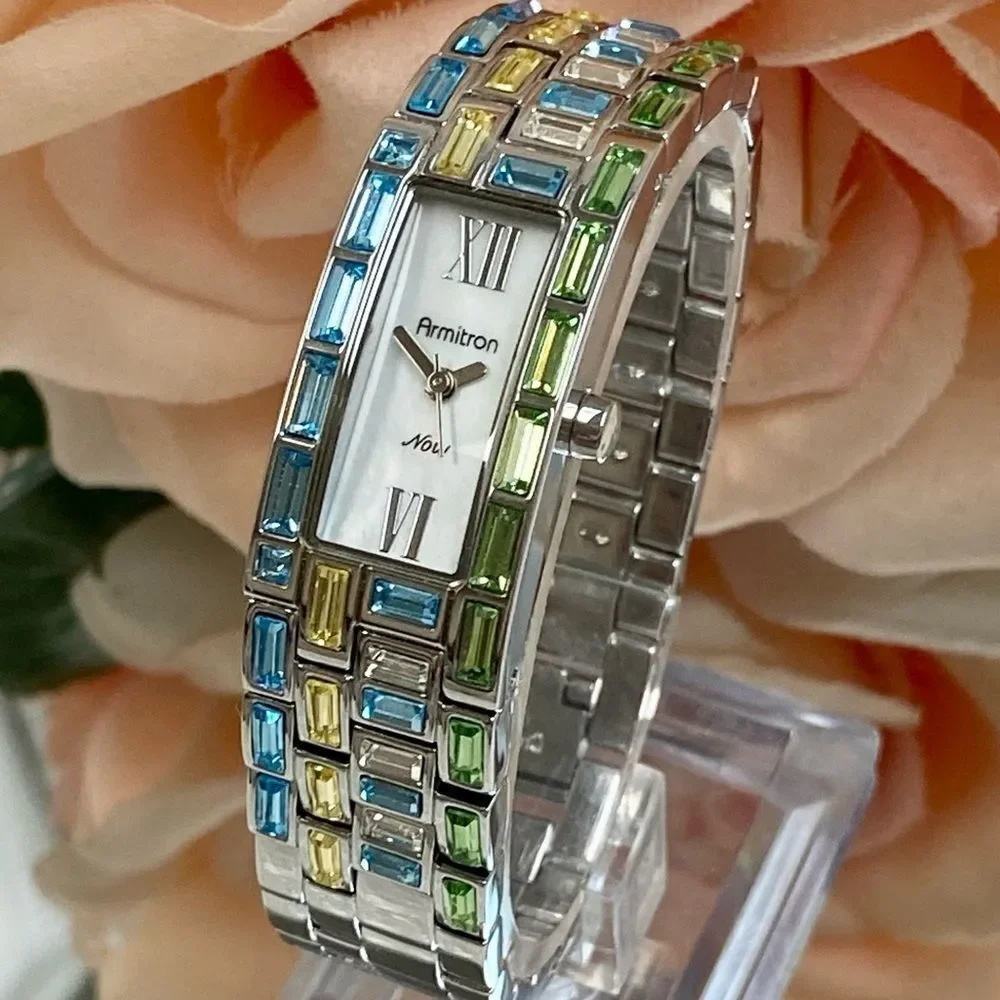 Armitron Now Multicolor Crystal Accented Silver-Tone Swiss Parts Dress Watch